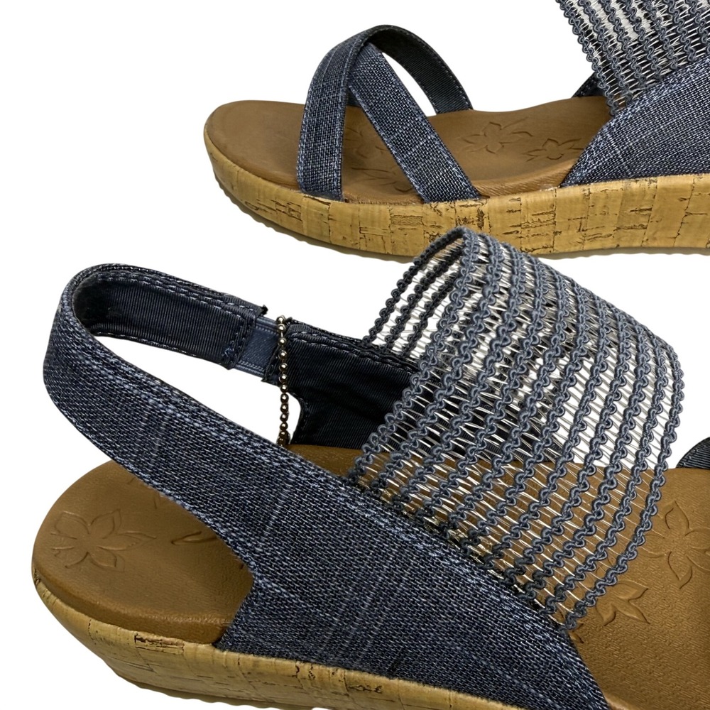 Skechers Brie Dawdle Sandals Womens 9 Navy Textile Wedge Comfort Slingback 32829 - Picture 6 of 12
